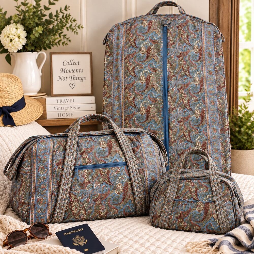 Vintage Vera Bradley Indiana Paisley Travel Set Quilted 19-22 inch